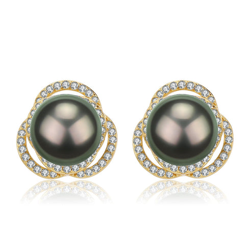 Tahitian South Sea Pearl & CZ Earrings - House Of Pearls
